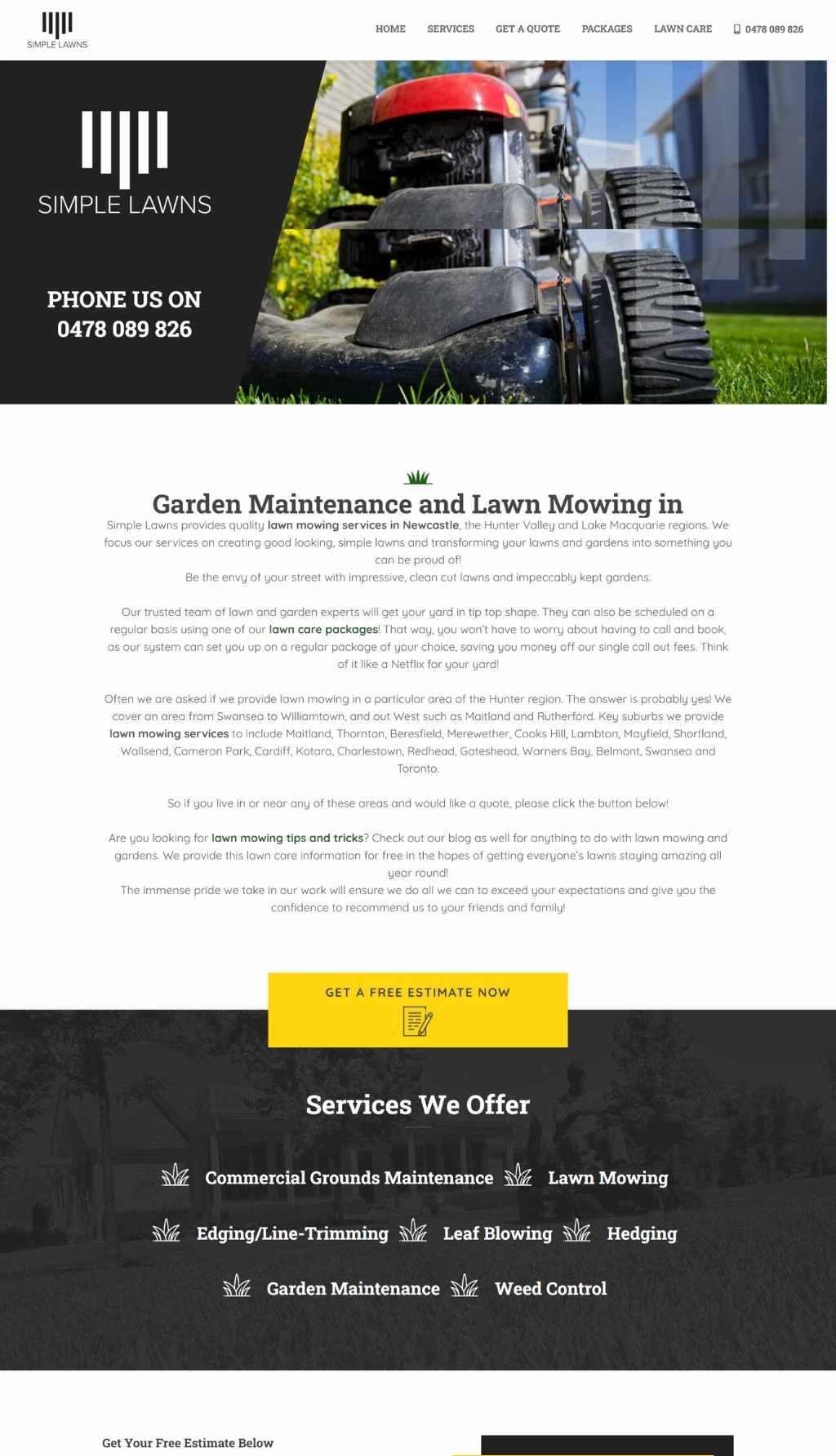 Website Design Client - Simple Lawns